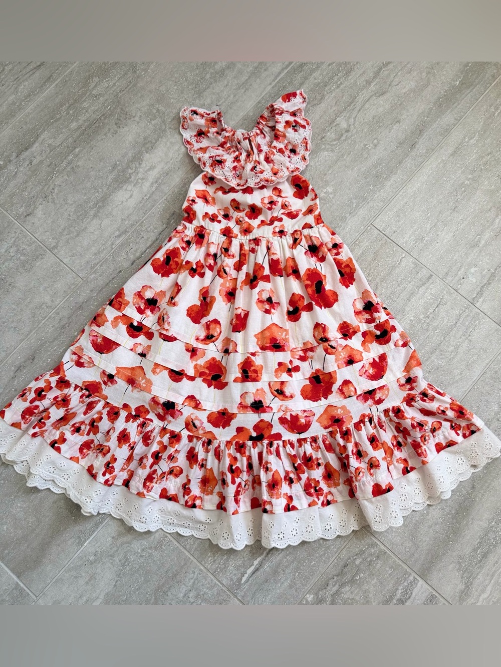 Matilda Jane Girls Size 4 Floral Poppy Maxi Dress Eyelet Lace Ruffle Boho